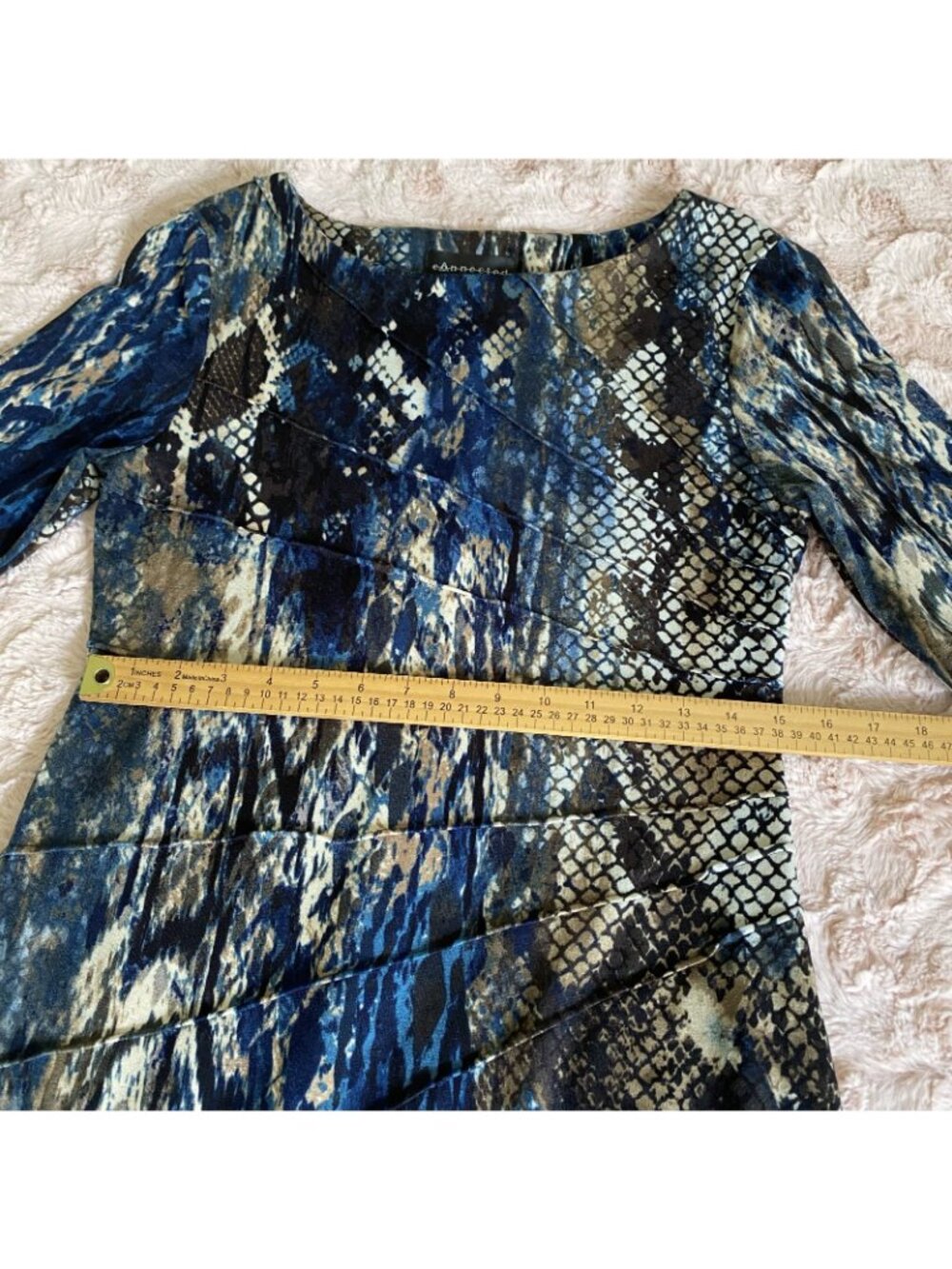 Connected Petite Womens 8P Blue Brown Snake Print Jersey Knit Sheath Dress - Picture 9 of 12